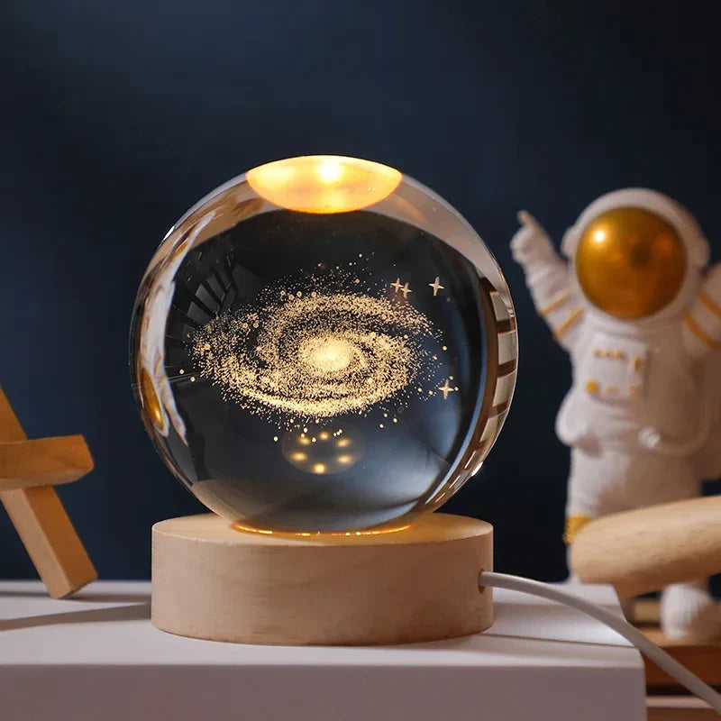 Astro LED™ – Crystal Sphere Lamp with Wooden Base & USB Rechargeable Light