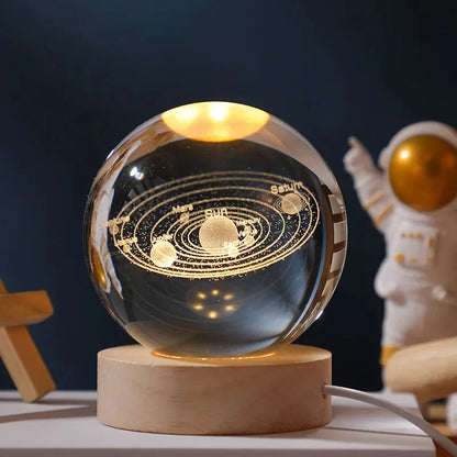 Astro LED™ – Crystal Sphere Lamp with Wooden Base & USB Rechargeable Light